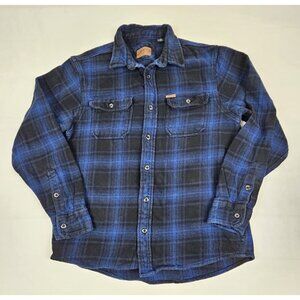 ORVIS Men's Medium. Luxury Flannel Button Down Shirt Windowpane Blue Plaid‎